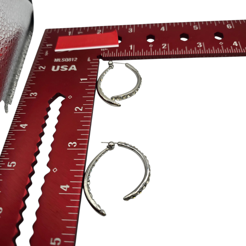 Earrings Silver Tone Clear Rhinestone Hoop Curved Open Design Fashion SKU2409 - Picture 5 of 6